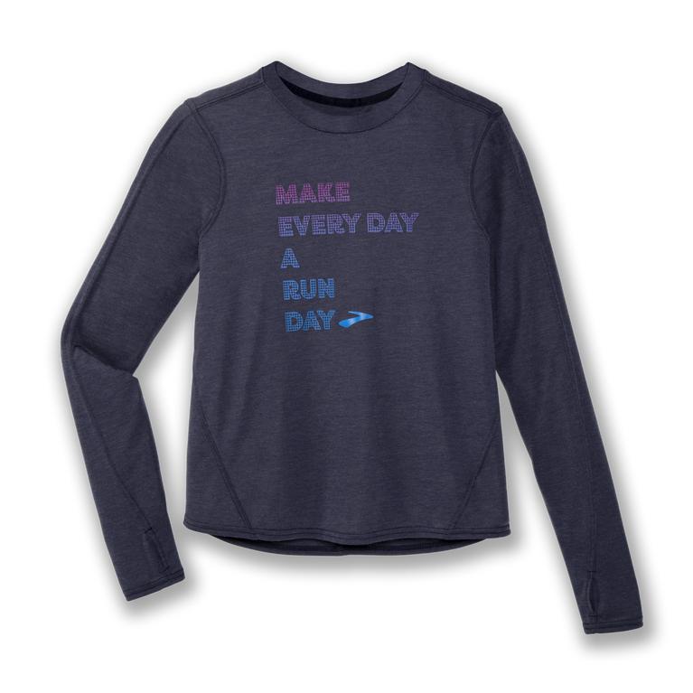 Brooks Distance Graphic Long Sleeve Running Shirt - Women's - Heather Navy/Everyday (62910-CMTZ)